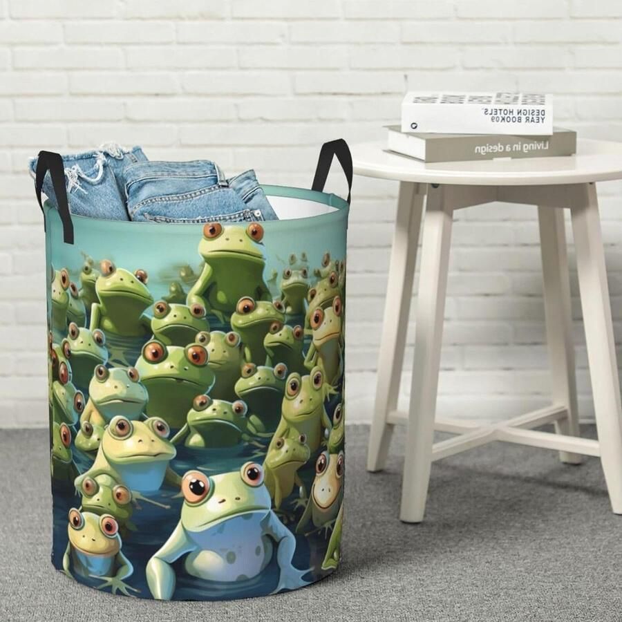 Wasmand Rond Kledingmand Opberger Vuile Kleding Opbergen Met Stevige Handvatten 90 liter Zwart
