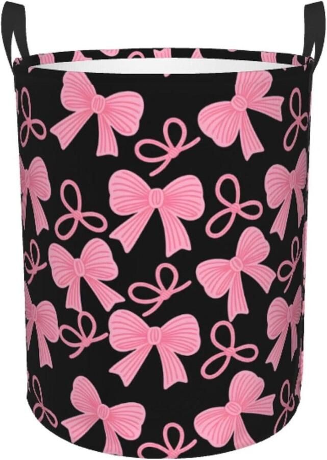 Wasmand Rond Kledingmand Opbergmand Thuis Organiseren Waterdichte Stof 34x42cm Roze Strik