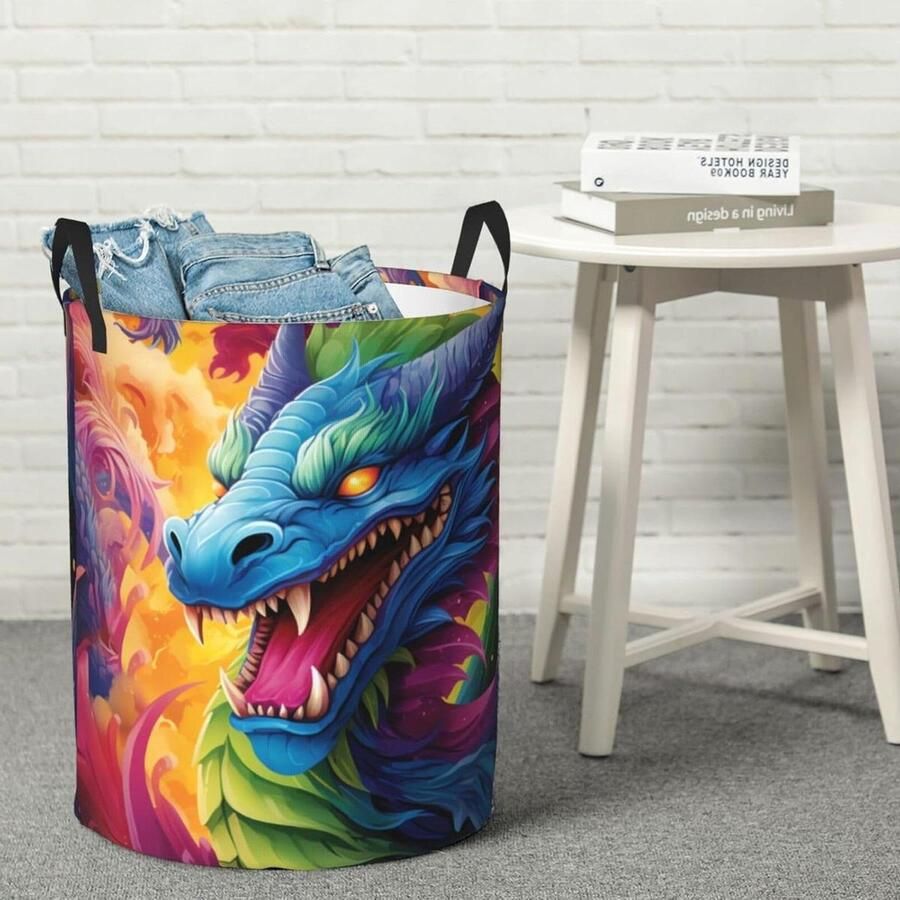 Wasmand Rond Kledingmand Vuile Was Opbergen en Organiseren Waterdicht Oxford Doek 13.8 x 16.5 Inch Zwart