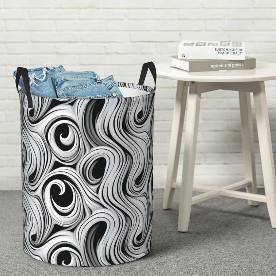 Wasmand Rond Opbergmand Kleding Opbergen Waterdicht Oxford Materiaal Medium 15.7 x 19.5 inch Zwart