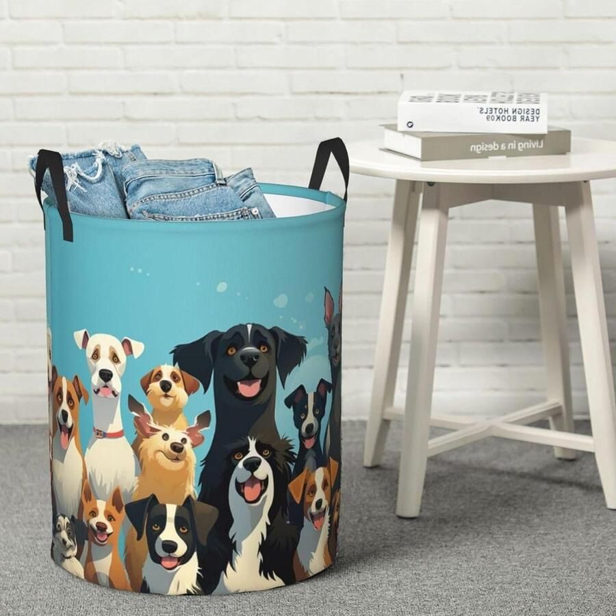 Wasmand Rond Vuile Kleding Mand Kleding Opbergen Versterkte Handvatten 50 x 40 cm Zwart