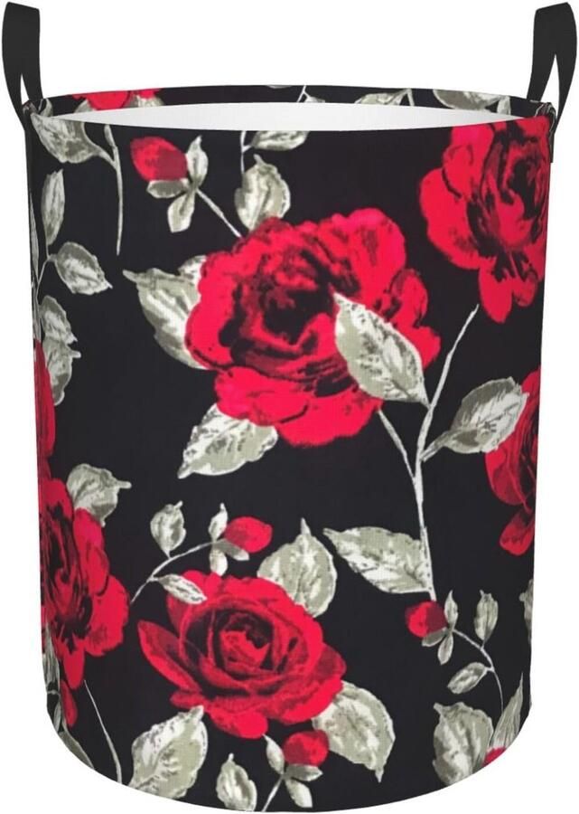 Wasmand Ronde Bloemprint Kledingmand Opbergmand Kleding Opbergen Waterdichte Oxford Stof 42 cm Hoog Zwart