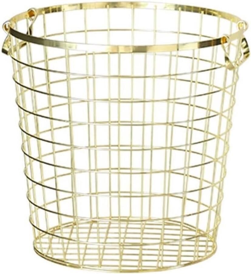 Wasmand Ronde Mand Wasbox Vuile Kleren Kleding Opbergen Hol Ontwerp 33x32.5cm Goud