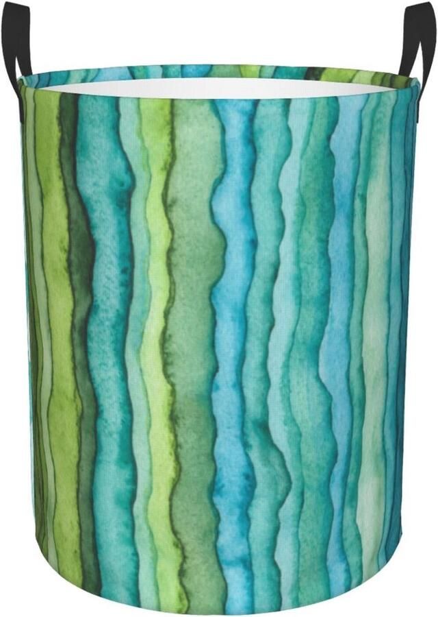 Wasmand Ronde Opberger Kledingmand Vuile Was Thuis Organiseren Opvouwbaar Waterdicht 40x50cm Blauw Groene Golven
