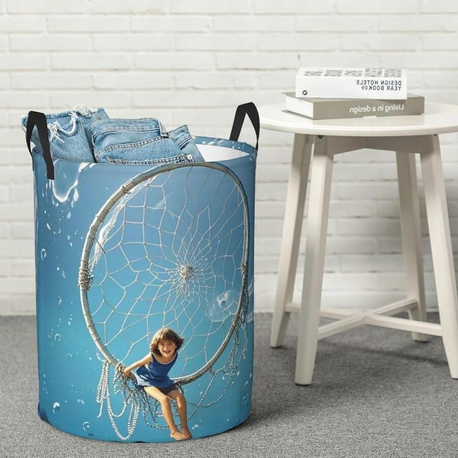Wasmand Ronde Opbergmand Kleding Organizer Mand Vuile Kleding Opbergen Waterdichte Katoenen Touw 70L Zwart