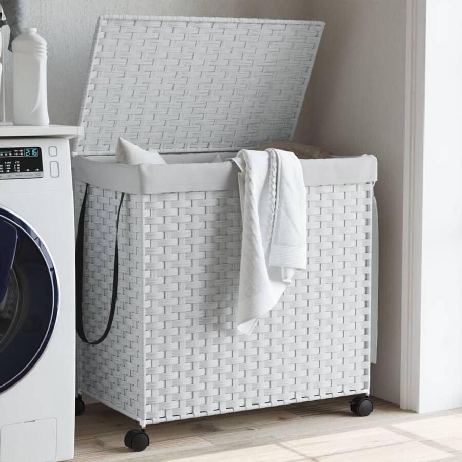 Wasmand Rotan Opvouwbare Mand Was Sorteren Handgeweven Design 60 x 35 cm Wit