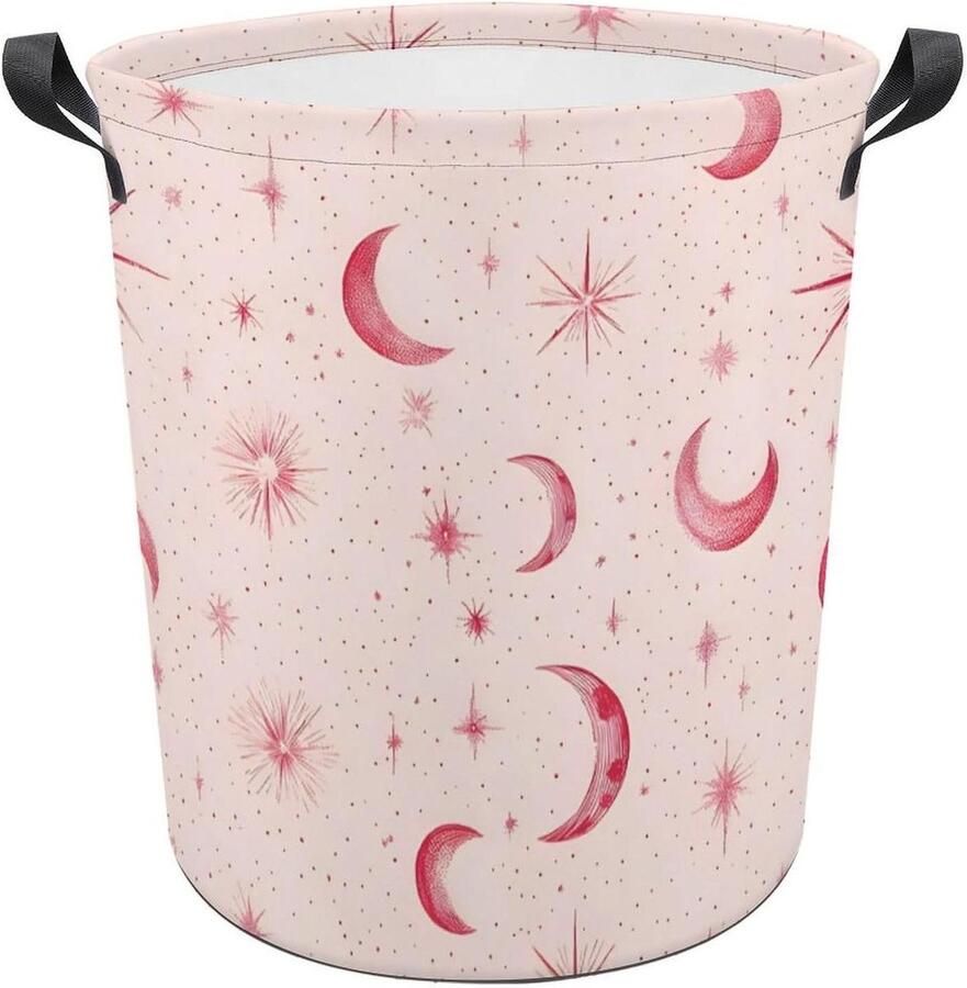 Wasmand Roze Ster Maan Patroon Vuile Kleding Mand Mode Ronde Wasmand Duurzame Wasmand Voor Slaapkamer Thuis Badkamer
