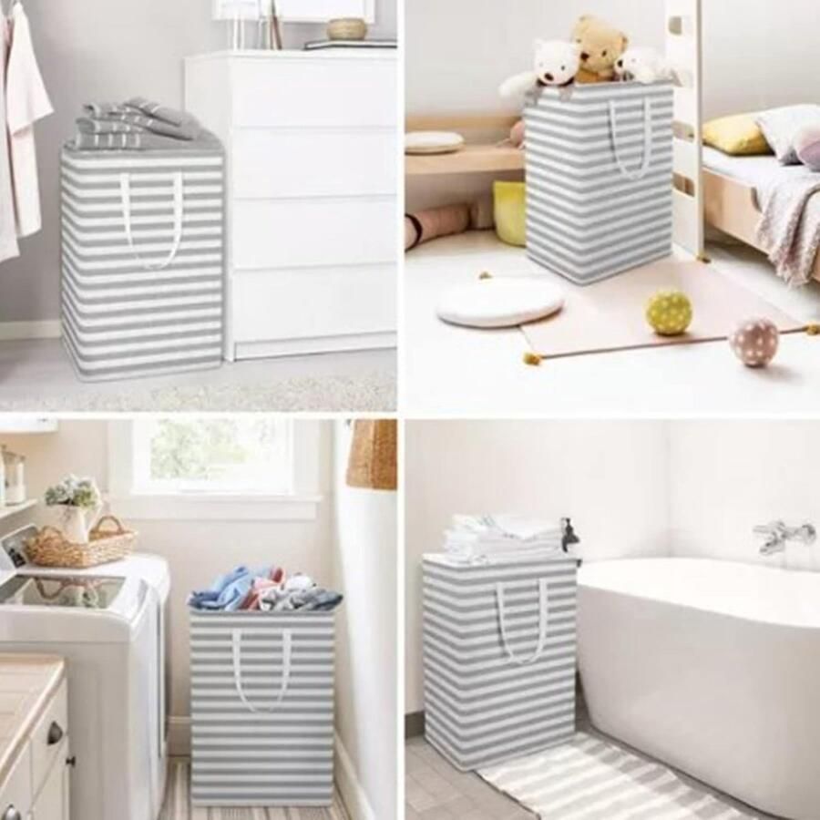 Wasmand Set Opvouwbare Mand Kleding Opbergen Waterdichte Doek 40x30x60cm Grijs Wit