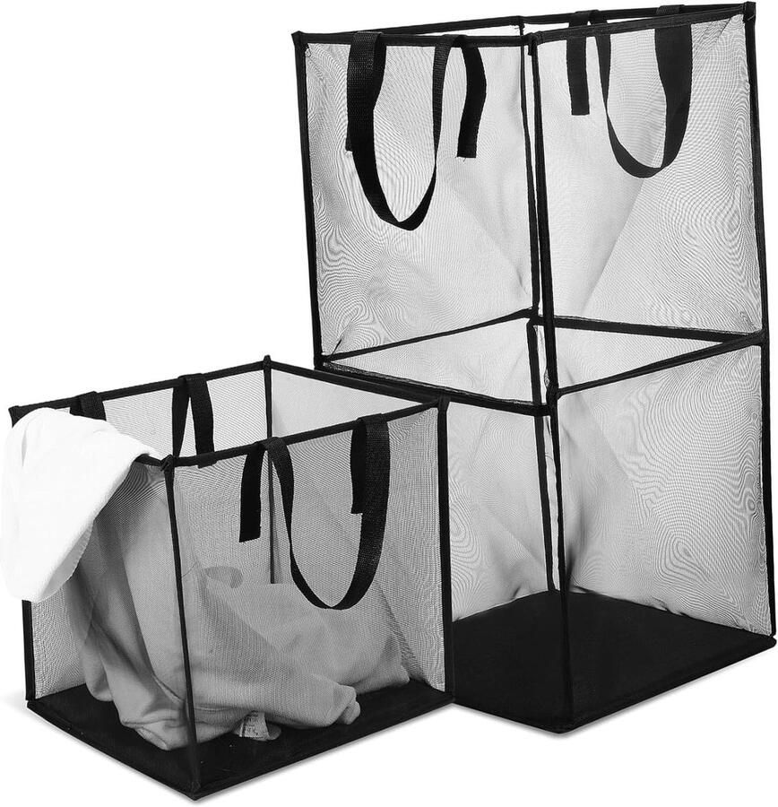 Wasmand Set Vuile Was Manden Kleding Sorteren Dubbele Laag 66x33x33cm Zwart