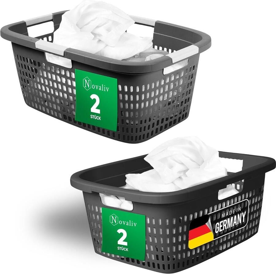 Wasmand Set Wasbox Wasmand Vuile Was Opbergen Gemaakt in Duitsland 2x40L 2x25L Grijs