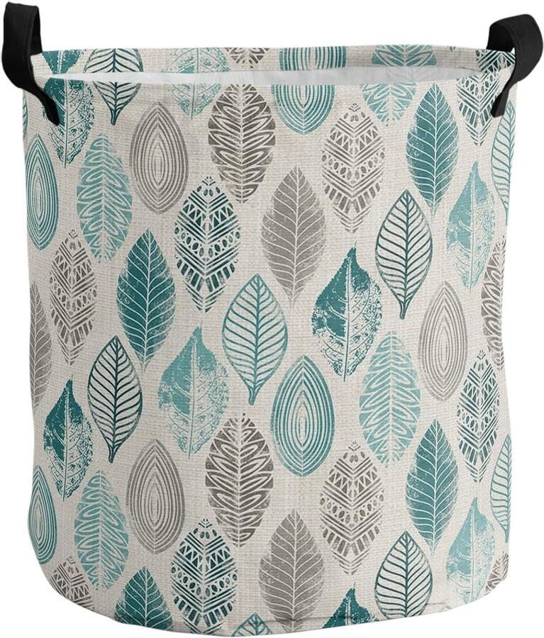 Wasmand Vintage Patroon Kledingmand Opvouwbaar Kleding Opbergen Waterdichte Binnenlaag 40 x 50 cm Grijs Groenblauw - Foto 1