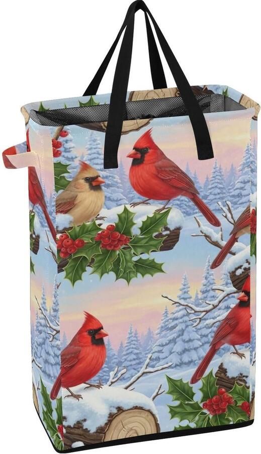 Wasmand Vuile Kleding Mand Ruimte Besparen Stevige Vrijstaande Structuur 48L Roodbruine Vogels