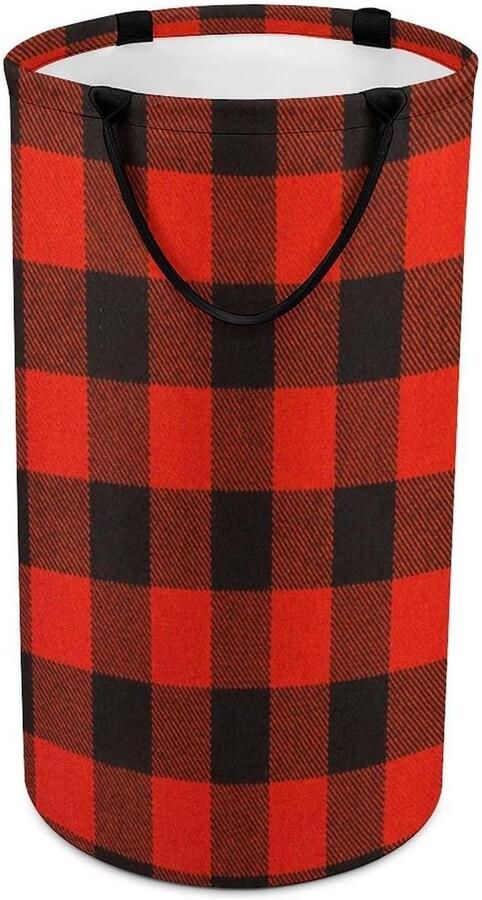 Wasmand Vuilnisbak Kleding Opbergen Waterdichte Coating 40x69 cm Rood Zwart