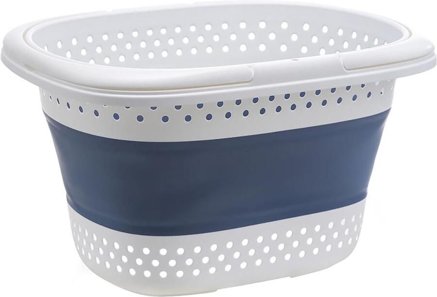 Wasmand Vuilnisbak Kleding Opslag Ademend Mesh 53 x 40 x 10 cm Blauw Wit