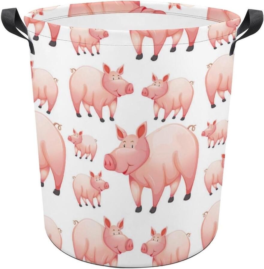 Wasmand Vuilnisbak Opbergen Kleding Waterdichte Coating 44x35 cm Roze Varken