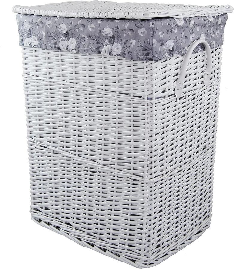 Wasmand Weide Kledingmand Kleding Opbergen Uitneembare Waszak 90 Liter Wit Grijs