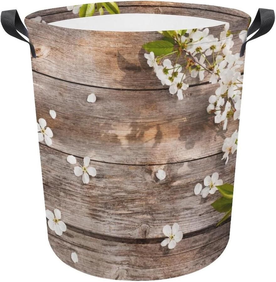 Wasmand Witte Bloem Houten Backg Kleding Mand Opslag Vuile Kleding Mand Mode Wasmand Voor College Slaapzalen Vuile Kleding Badkamer 34x42cm