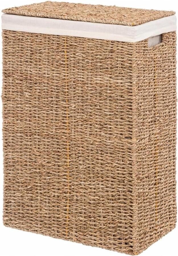Wasmand Zeegras Wasbox Wasbak Kleding Opbergen Met Katoenen Voering 45 Liter Beige