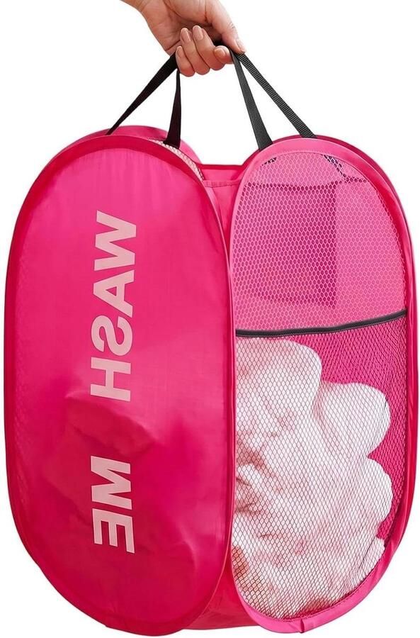 Wasmanden Opvouwbaar Waskorf Mesh Was Sorteren Ademend Mesh Materiaal 36x36x58 cm Heet Roze