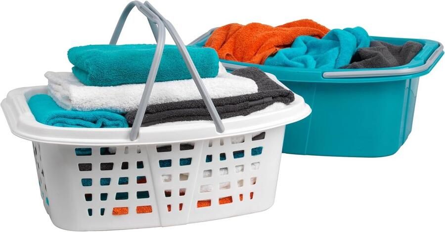 Wasmanden Set Kleding Bakken Wassen Sorteren Stapelbaar Roostermodel 26 Liter Inhoud Turkoois Wit