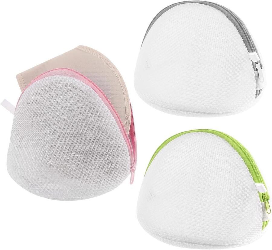 Wasnet Set Machinetas Bescherming Kleding Wassen Zelfborgende Ritssluiting 3 Stuks Roze Groen Grijs