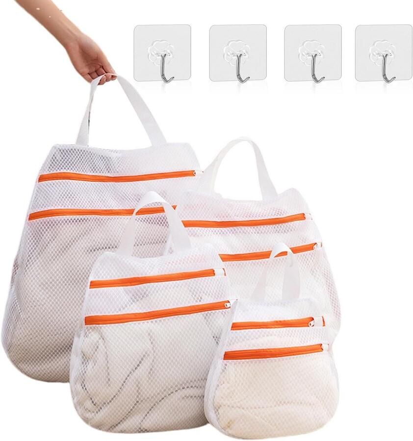 Wasnet Sets Wasmachinezakken Kleding Beschermen Dubbellaags Ontwerp 4 Maten Wit