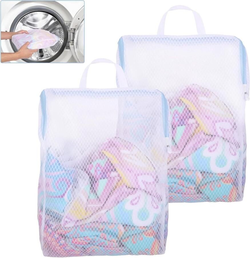 Wasnet voor wasmachine Waszakken set Fijne was beschermen Automatische ritssluiting 2 stuks 55cm Wit