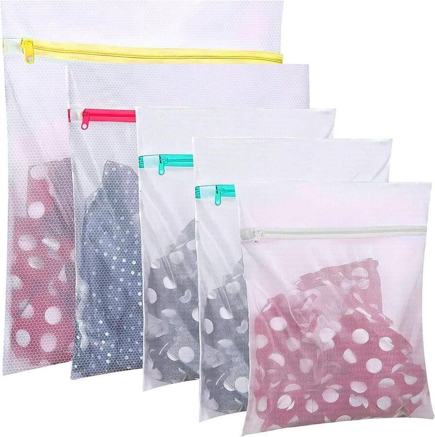 Wasnetten Set Kleding Beschermers Delicate Kleding Wassen Met Rits 5 Stuks Wit