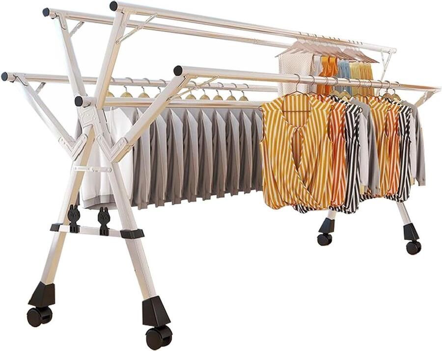 Wasrek Droogrek Kledingdroger Opvouwbaar Kleding Drogen Verstelbare Lengte 160cm Zilver