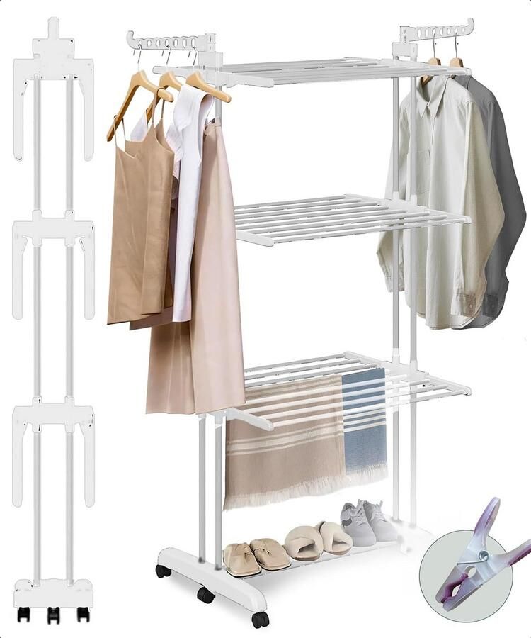 Wasrek Droogtoren Kledingdroger Opvouwbaar Kleding Drogen 35 Meter Waslijn 173 x 75 x 63 cm Wit