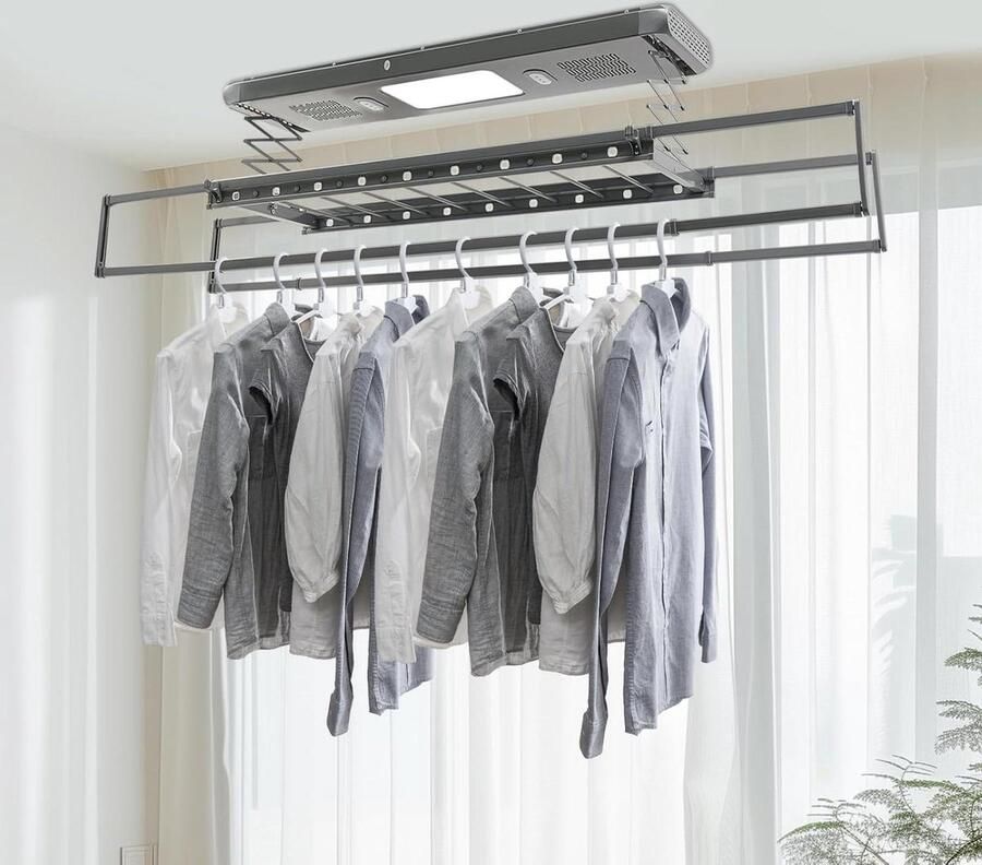 Wasrek Uittrekbaar Droogrek Plafond Kleding Drogen Met Afstandsbediening 130-215 cm Grijs
