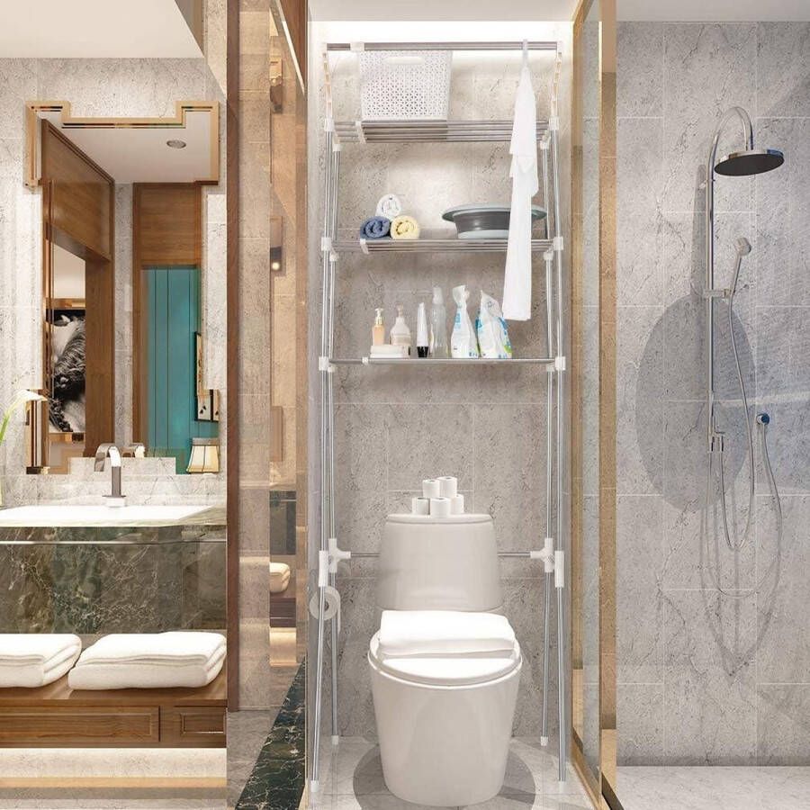 Wasruimte plank toilet wasmachine opbergrek badkamer organizer verstelbare ruimtebesparende rekken kleding opknoping staaf ivoor Wasmachine rek