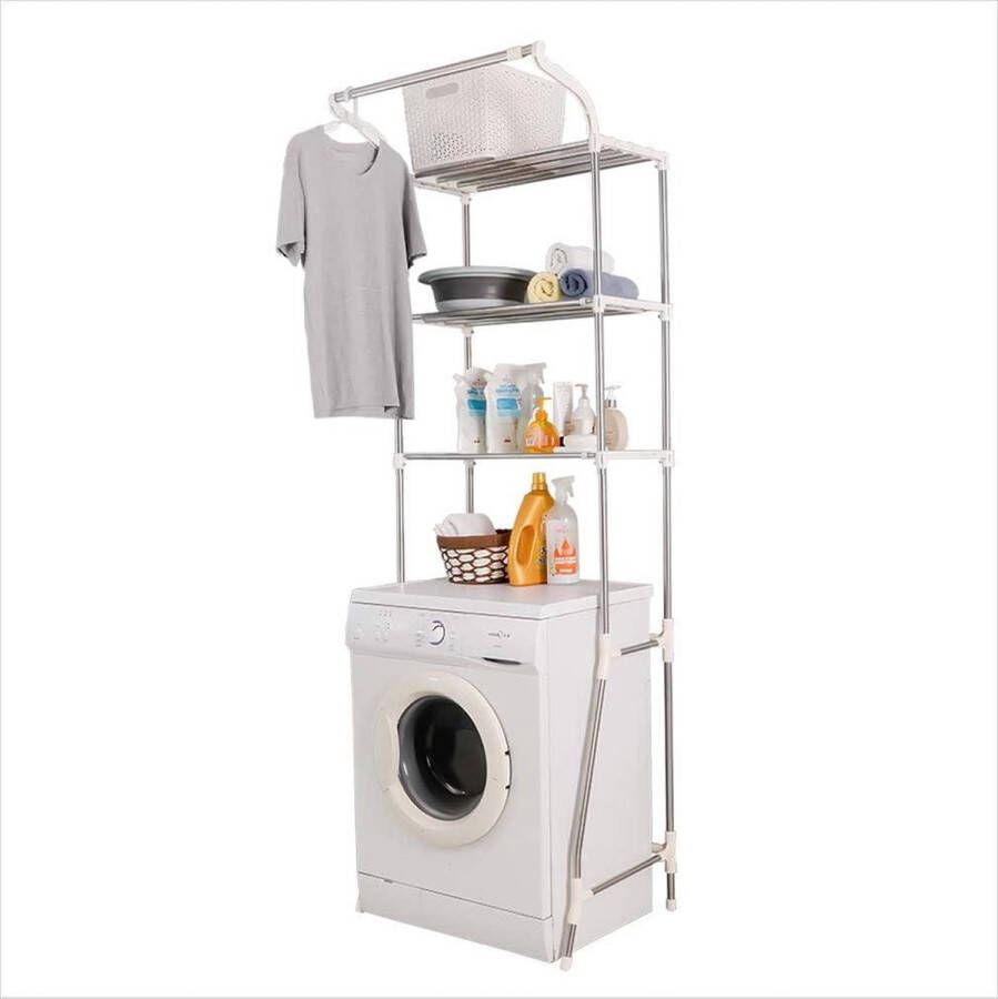 Wasruimte plank voor toilet en wasmachine verstelbare badkamer organizer met kleding ophangmogelijkheid ivoor Wasmachine rek
