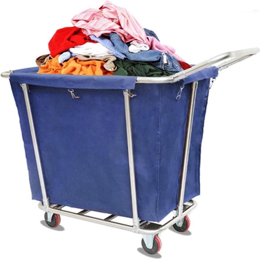 Wasserij Kar Linnenwagen Wasmand Kleding Sorteren Roestvrij Stalen Frame Grote Capaciteit Blauw