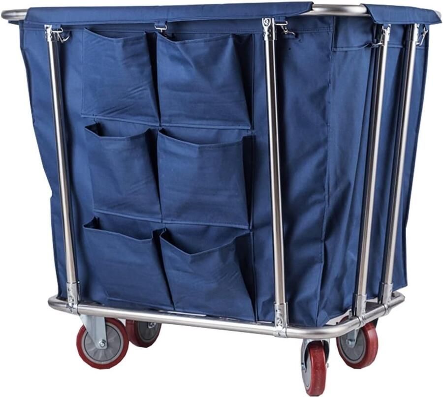Wasmand op Wielen Linnenkar Waswagen Kleding Sorteren Roestvrij Stalen Frame Grote Capaciteit Blauw