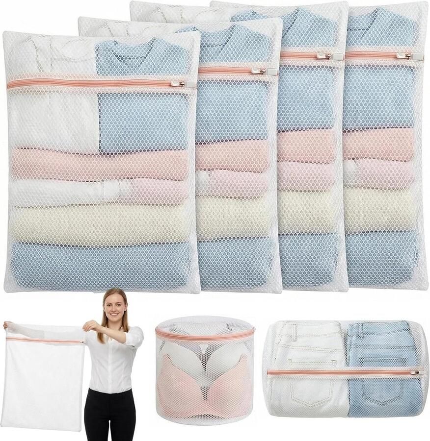 Wastassen Set Wasnetten Kleding Beschermen Verborgen Rits 6 Stuks Wit