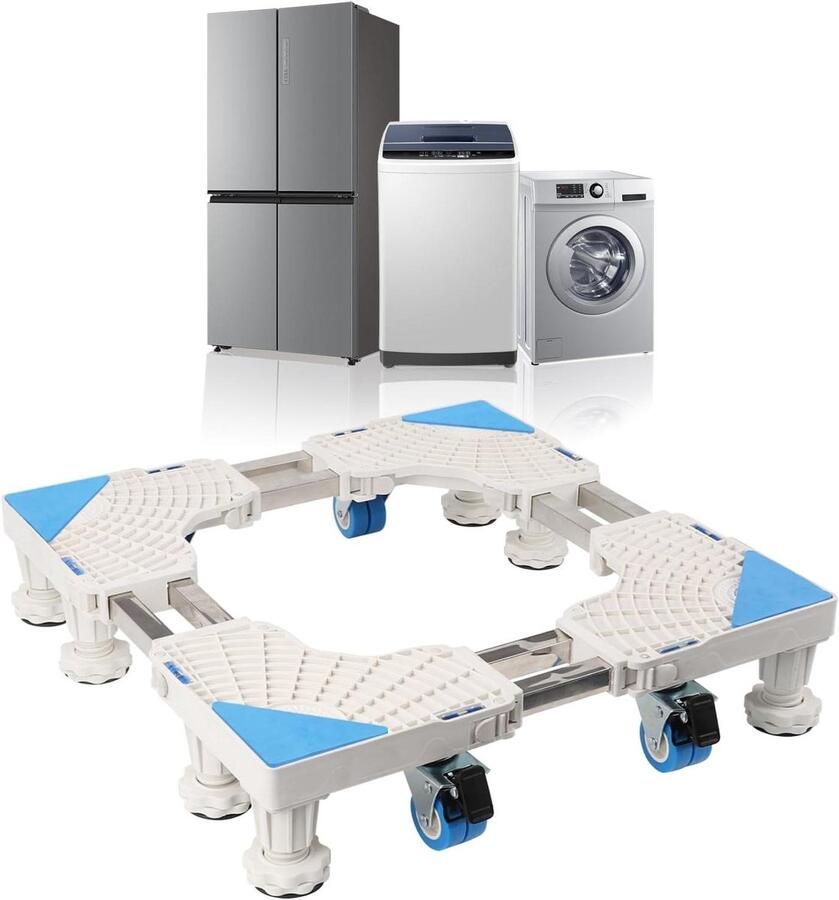 Wastrolley met wielen 8 poten en 4 wielen verstelbare sokkel voor wasmachine Grootte verstelbaar 45 tot 68 cm Draagkracht 300 kg Overlappingsset voor wasmachine en droger