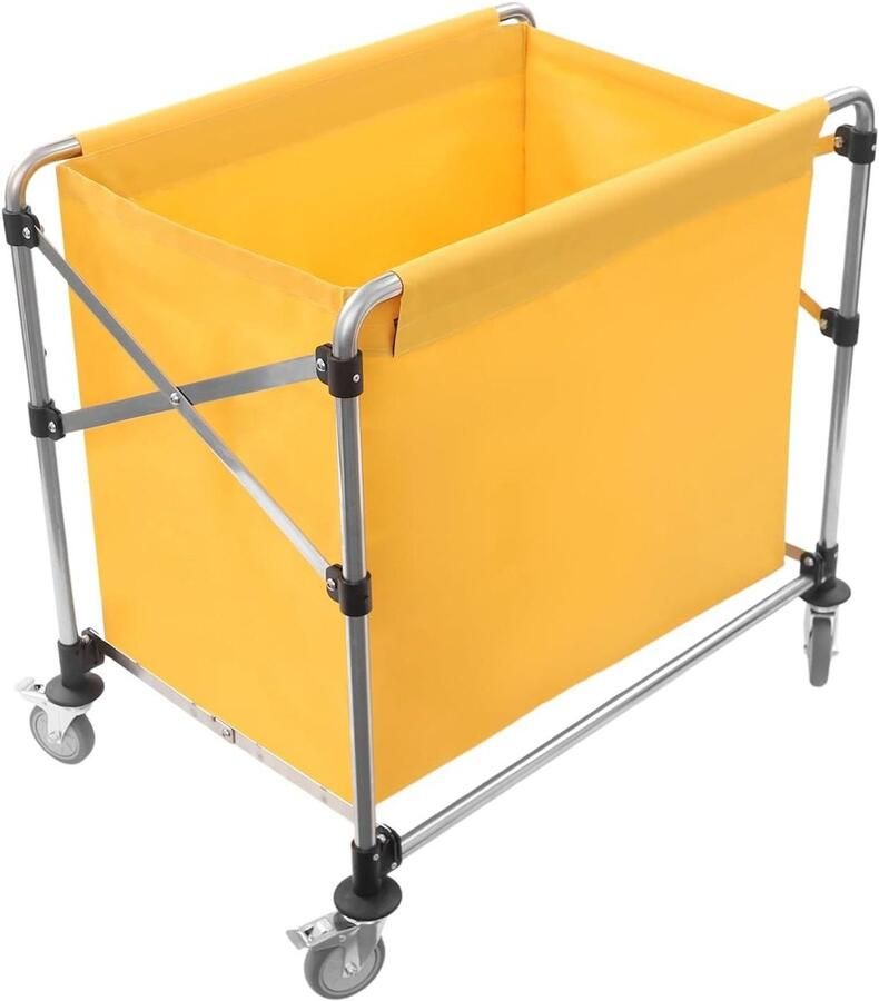 Waswagen Inklapbaar Wassorteerwagen Wielen Huishoudelijk Gebruik Roestvrij Staal Frame 90 x 60 x 88 cm Geel - Foto 1