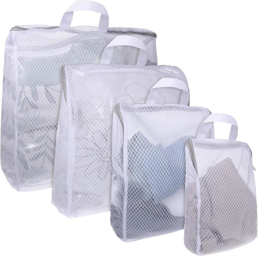 Waszak set Mesh zakken Kleding sorteren Versterkte structuur 4 maten Wit Grijs