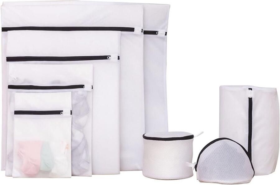 Waszak Set Wasmand Netten Kleding Beschermen Duurzaam Polyestervezel 8 Stuks Wit