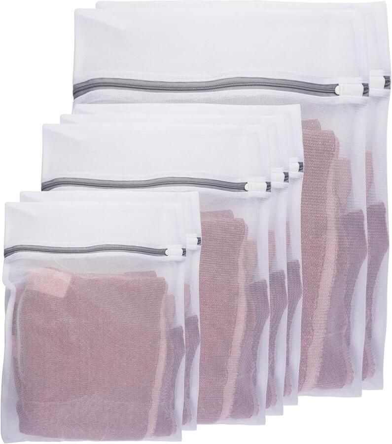 Waszakken Set Wasnetten Herbruikbaar Kleding Beschermen Onzichtbaar Ritsontwerp 7 Stuks Wit