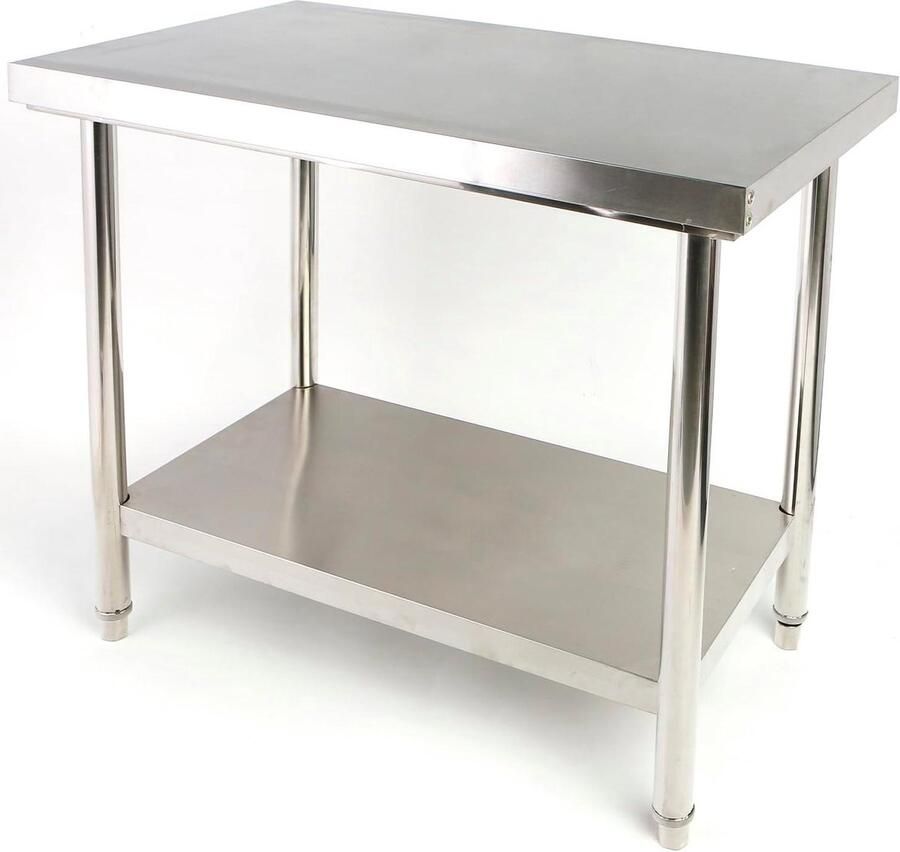 Werktafel RVS Keukentafel Horeca Voedselbereiding Met Onderste Plank 150 x 60 cm Zilver