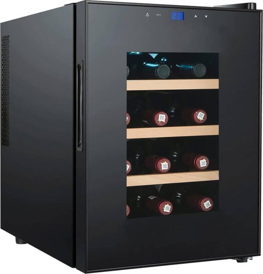 Wijnklimaatkast Stijlvolle Wijnkoelkast met Capaciteit voor 12 Flessen 3 Houten Plateaus LED-display en Glazen Deur [Energieklasse G] - Foto 1