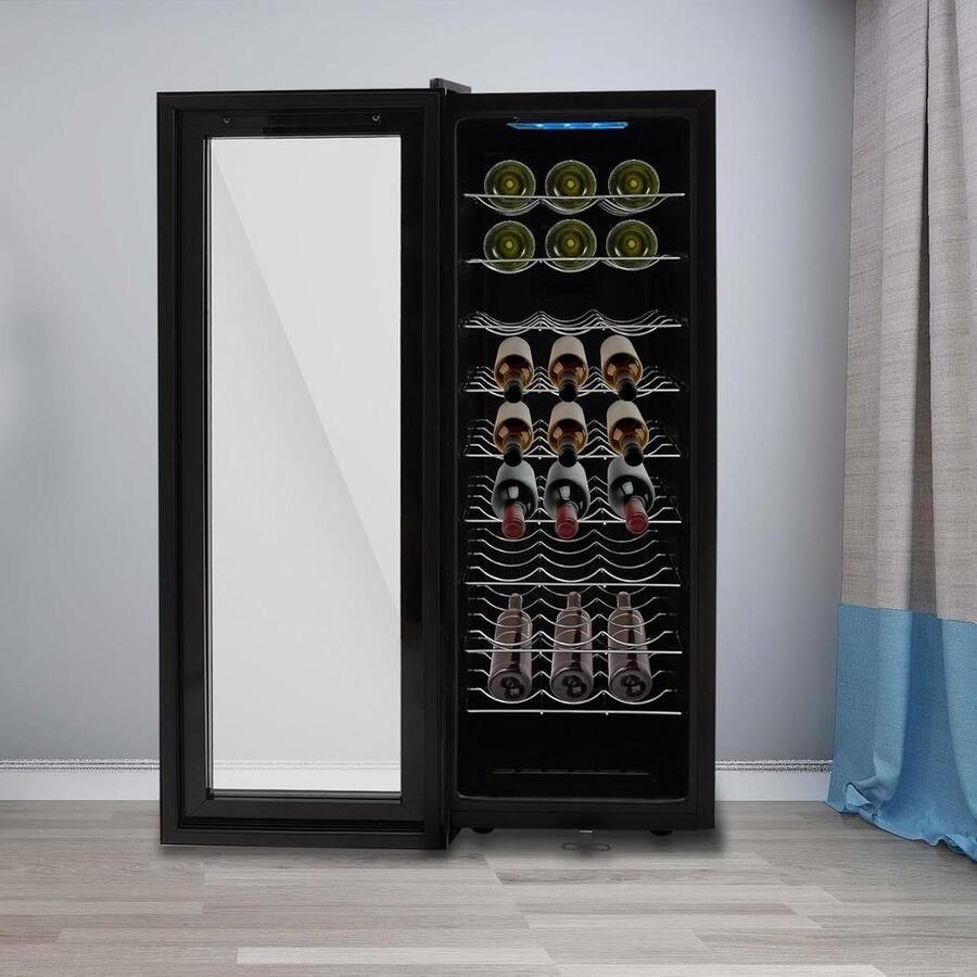 Wijnkoelkast Flessenkoeler Wijn bewaren Nauwekeurige temperatuurregeling 76 liter Zwart
