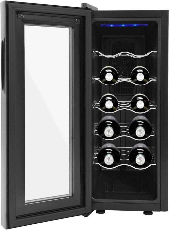 Wijnkoelkast met uv-bescherming 33 liter wijnkoelkast met 12 flessen wijnkoeler koelkast led-verlichting wijnkoeler mini-koelkast wijnkoeler minibar 55 W