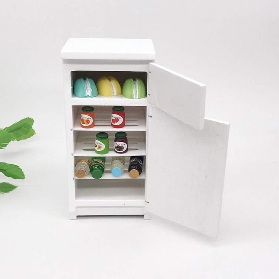 Witte Minikoelkast Model Keukensteun Meubel Fotografie Rekwisiet Stijlvol Compact Ontwerp 13 x 6.2 x 5.4 cm