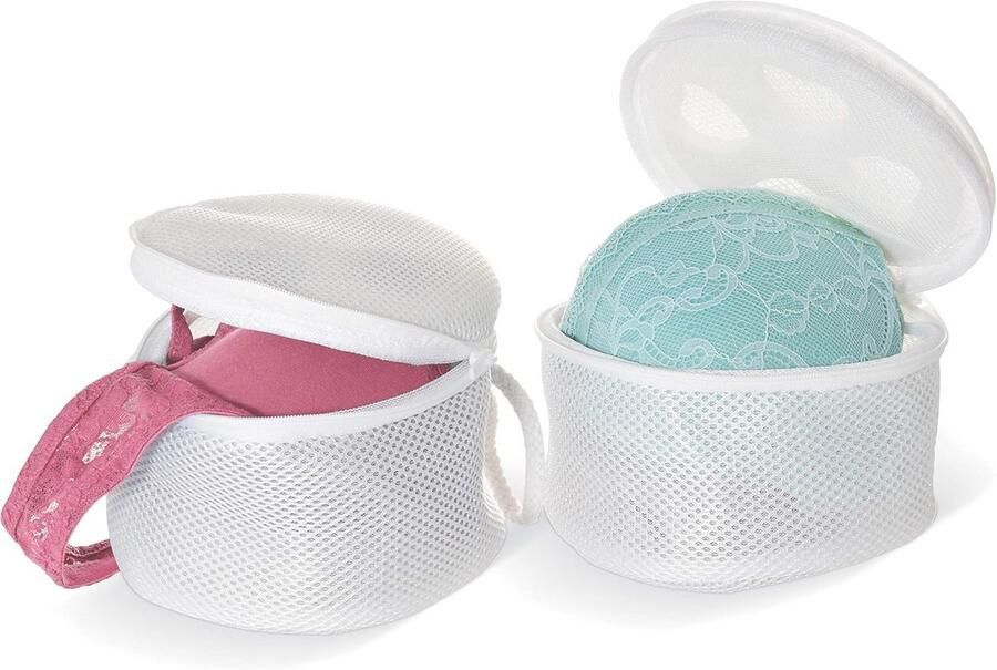 Witte wasmand met rits ø16x10 cm Set van 2