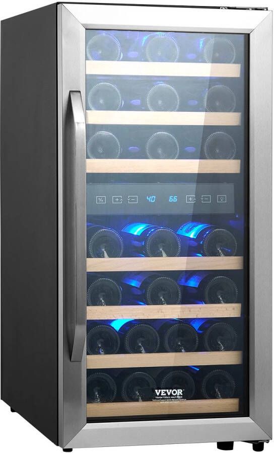 Yoin wijnkoeler Wijnkoelkast Wijnklimaatkast Wijnkoelkasten 33 flessen LED display Zwart zilver 2 zones 95L