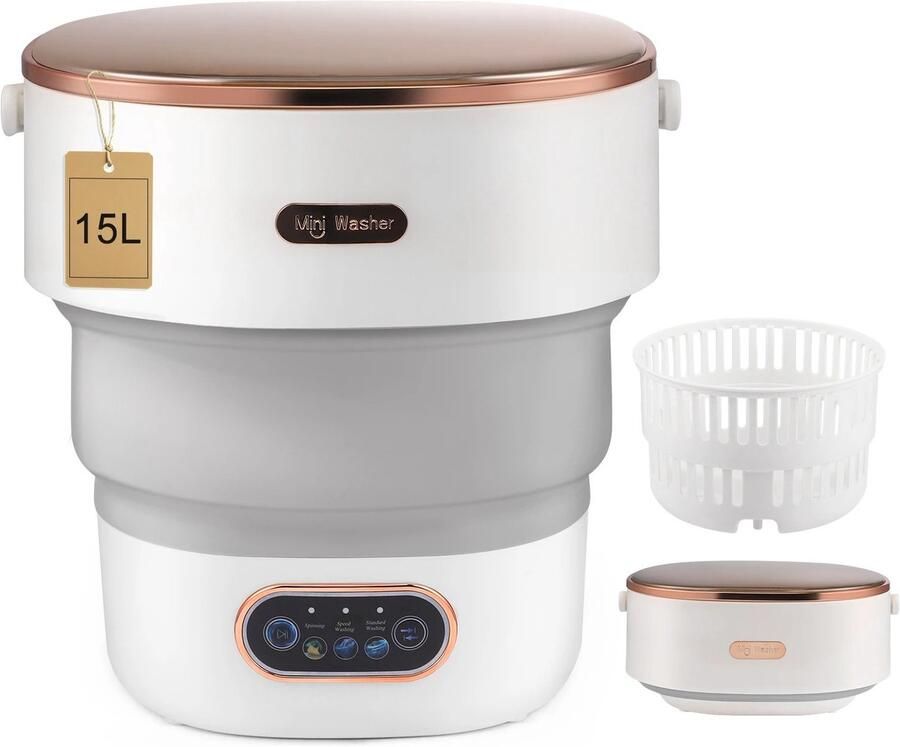 Emvae Mini Wasmachine Camping Wasmachine Draagbare Wasmachine 2-in-1 Wassen & Centrifugeren 15L Opvouwbaar 45dB Grijs