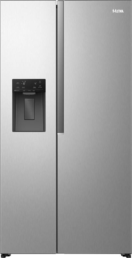 ETNA AKV5178IRVS Amerikaanse koelkast No-Frost 178 cm hoog 528 liter Energielabel E Invriesvermogen 10 kg 24u Geluidsniveau 40 dB LED Display IJs- en waterdispenser SuperCool FastFreeze Deuralarm Multi Airflow – EnergySaving